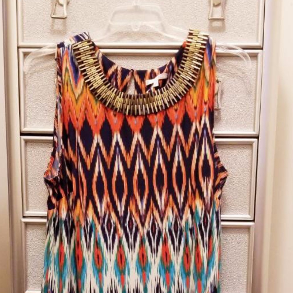 Sleeveless Tribal Print Knee Length Dress